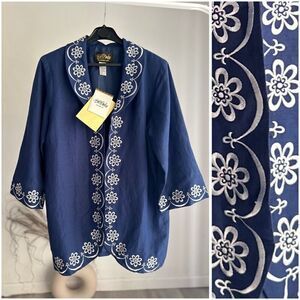 Bob Mackie Wearable Art Jacket Lined Medium 3/4 sleeve NWT Linen Blend